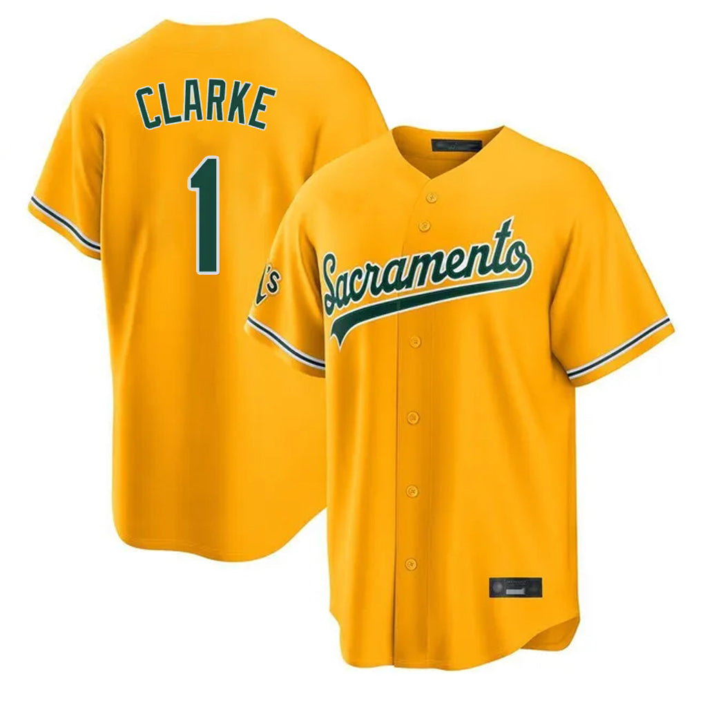 Athletics #1 Denzel Clarke Player Gold Home Game Edoa Stitched Jerseys