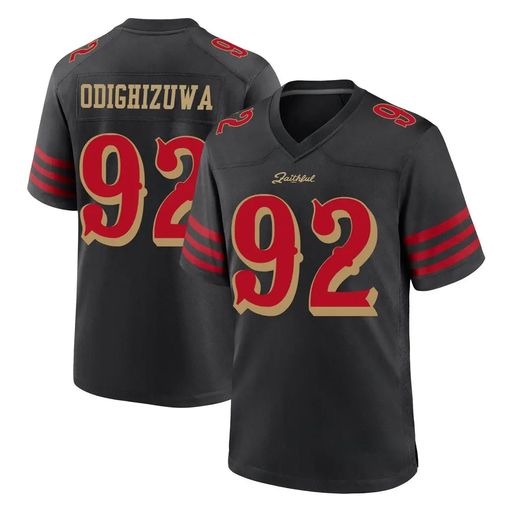 SF.49ers #92 Osa Odighizuwa Player Black Rivalries Collection Home Game Edoa Stitched Jerseys