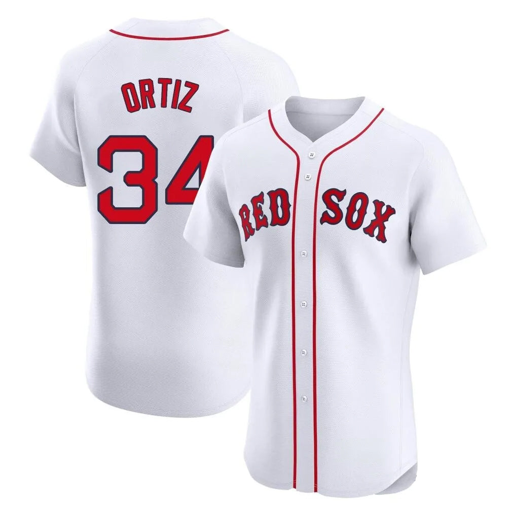 B.Red Sox #34 David Ortiz Player White Limited Elite Home Game Edoa Stitched Jerseys
