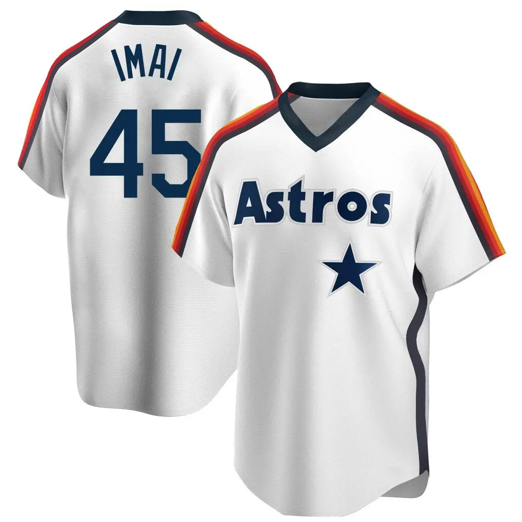 H.Astros #45 Tatsuya Imai Player White Cooperstown Collection T-shirt Edoa Stitched Jerseys