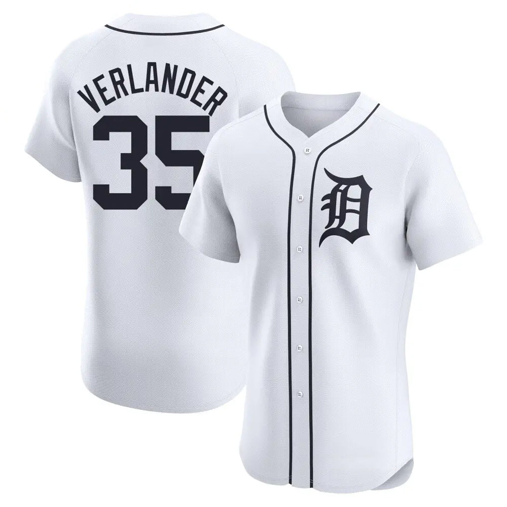 D.Tigers #35 Justin Verlander Player White Limited Elite Home Edoa Stitched Jerseys