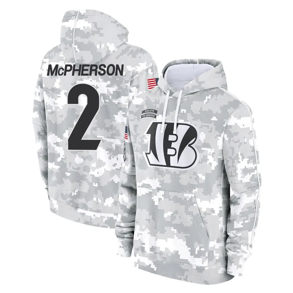 C.Bengals #2 Evan McPherson Player Arctic Camo Salute to Service Pullover Hoodie Limited Edoa Stitched Jerseys
