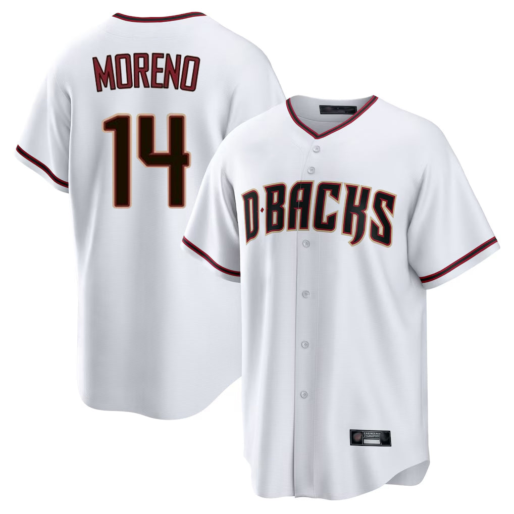 A.Diamondbacks #14 Gabriel Moreno Player White Home Game Edoa Stitched Jerseys