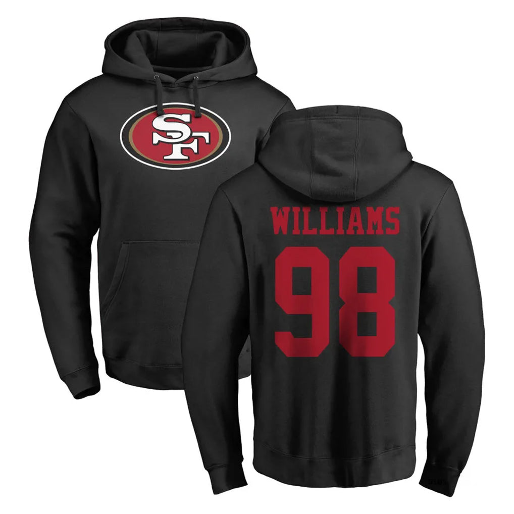 SF.49ers #98 Mykel Williams Player Black LOGO Pullover Hoodies Home Game Edoa Stitched Jerseys