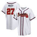 A.Braves #27 Austin Riley Player White Gold Home Game Edoa Stitched Jerseys