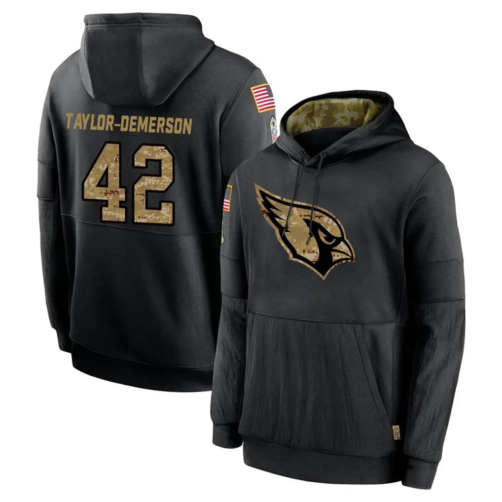 A.Cardinals #42 Dadrion Taylor-Demerson Player Black Salute to Service Sideline Performance Pullover Hoodies Home Game Edoa Stitched Jerseys