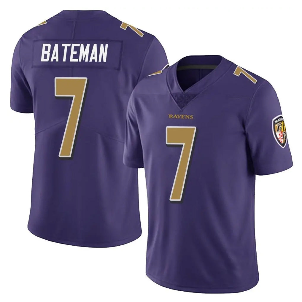 B.Ravens #7 Rashod Bateman Player Purple Color Rush Vapor Untouchable Limited Home Game Edoa Stitched Jerseys