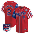 B.Orioles #2 Gunnar Henderson Player Red USA 250 Independence Day Vapor Premier Limited Home Game Edoa Stitched Jerseys