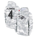B.Ravens #4 Zay Flowers Player Arctic Camo Salute to Service Pullover Hoodie Edoa Stitched Jerseys