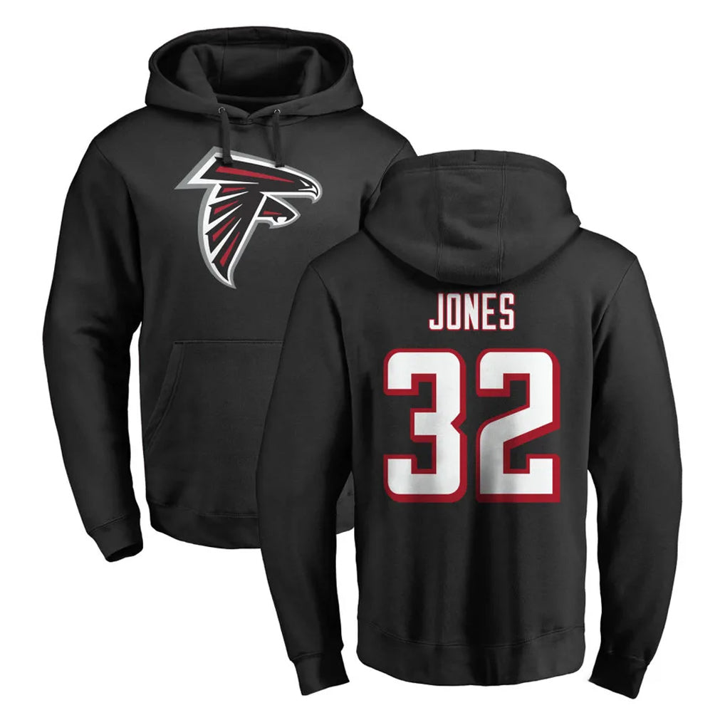 A.Falcons #32 Cash Jones Player Black LOGO Pullover Hoodies Home Game Edoa Stitched Jerseys