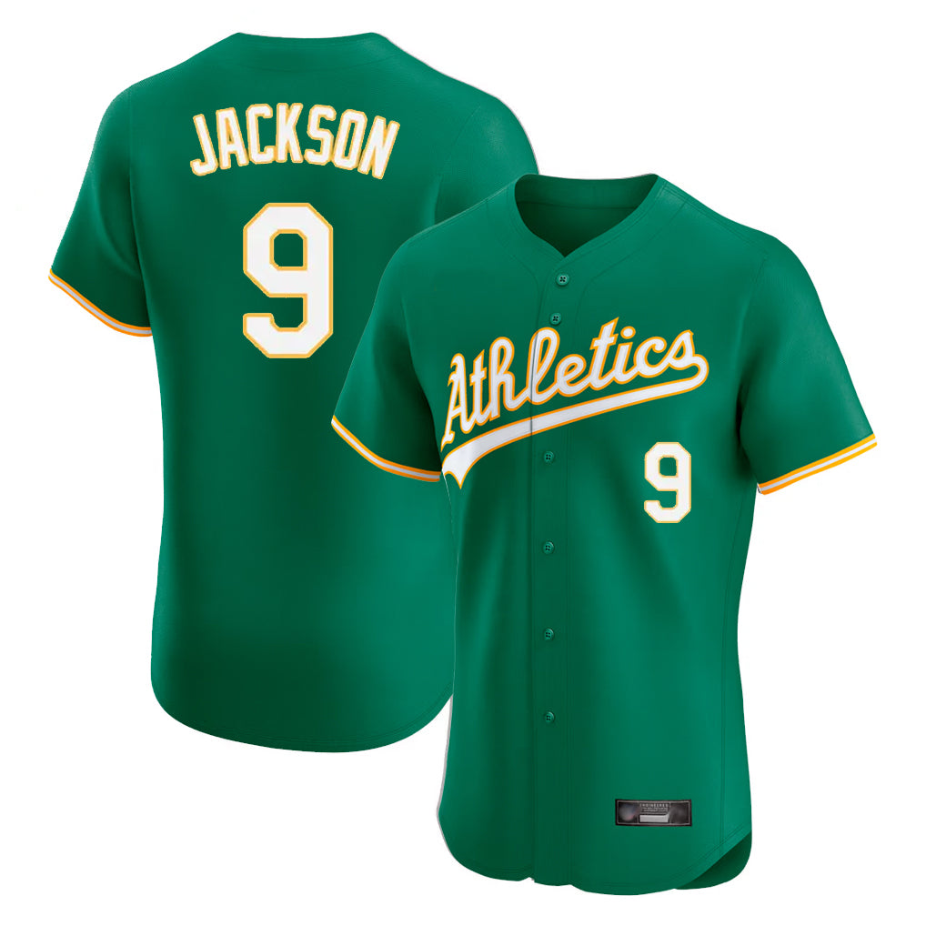 Athletics #9 Reggie Jackson Player Kelly Green Limited Elite Home Game Edoa Stitched Jerseys