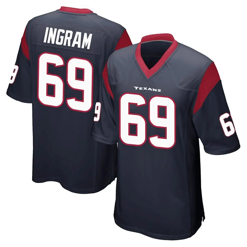 H.Texans #69 Ed Ingram Player Navy Home Game Edoa Stitched Jerseys