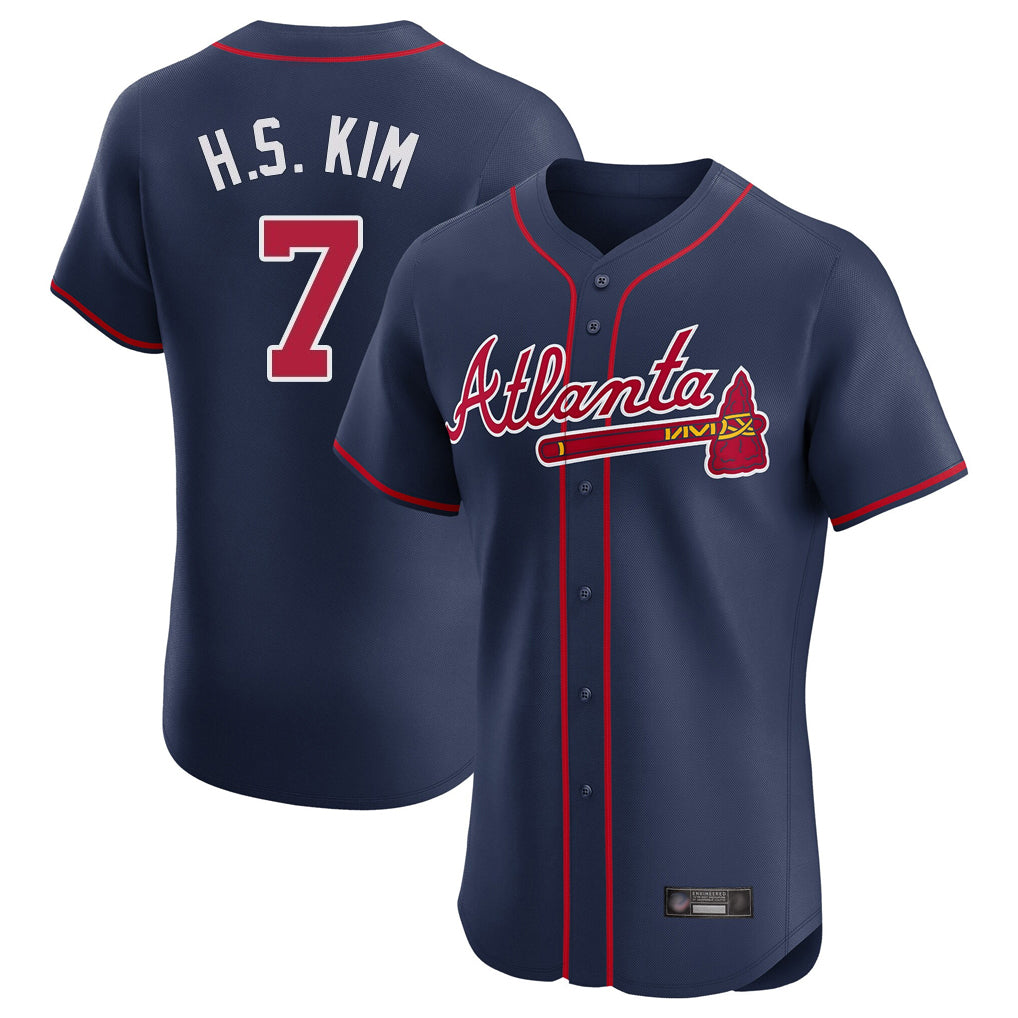 A.Braves #7 Ha-Seong Kim Player Navy Limited Elite Home Game Edoa Stitched Jerseys