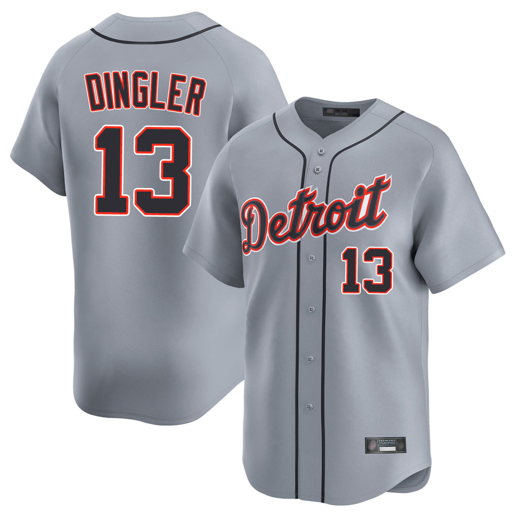 D.Tigers #13 Dillon Dingler Player Gray Home Limited Edoa Stitched Jerseys