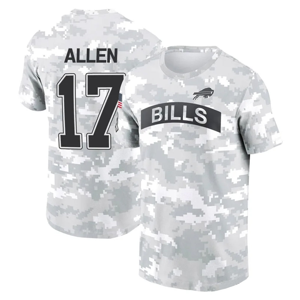 B.Bills #17 Josh Allen Player Arctic Camo Salute to Service T-Shirt Hoodies Edoa Stitched Jerseys