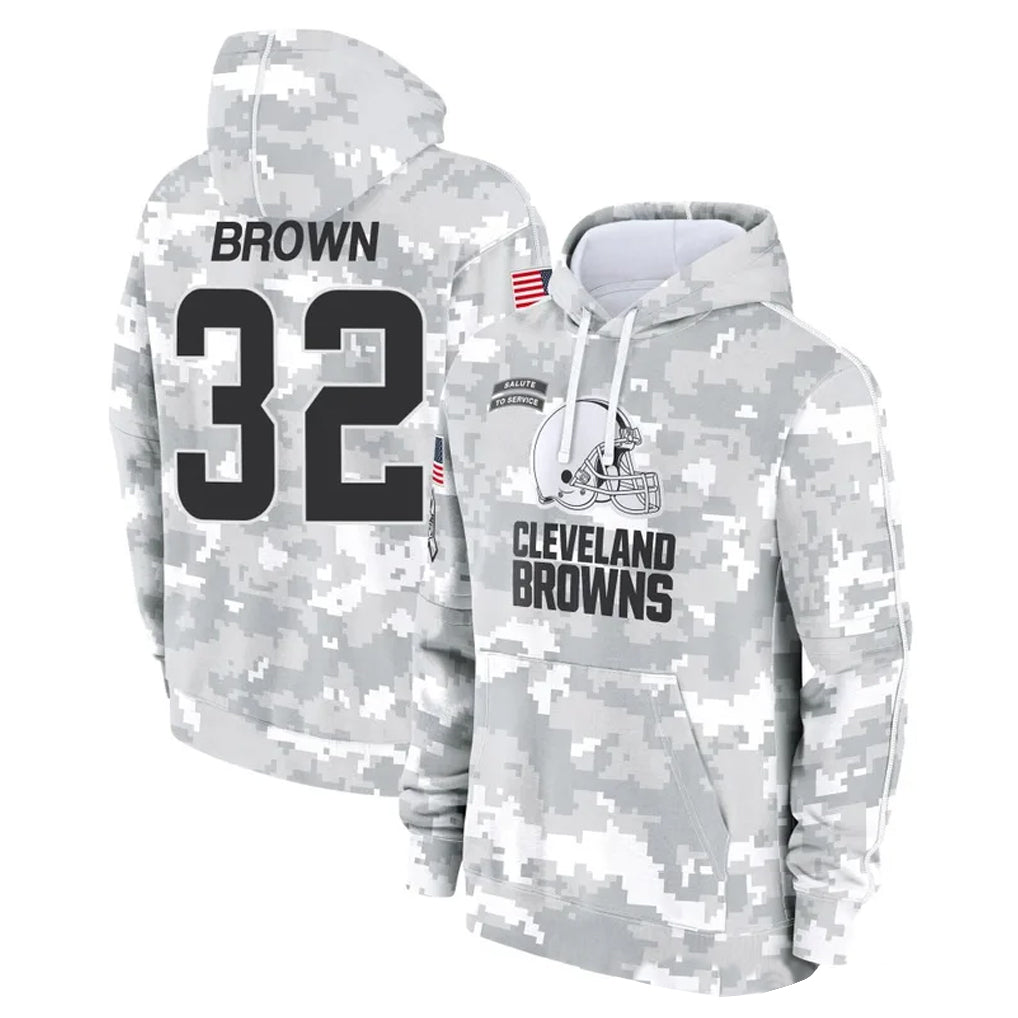 C.Browns #32 Jim Brown Player Arctic Camo Salute to Service Hoodies Limited Game Edoa Stitched Jerseys