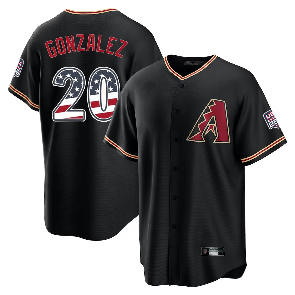 A.Diamondbacks #20 Luis Gonzalez Player Black USA 250 Fourth of July Game Home Edoa Stitched Jerseys