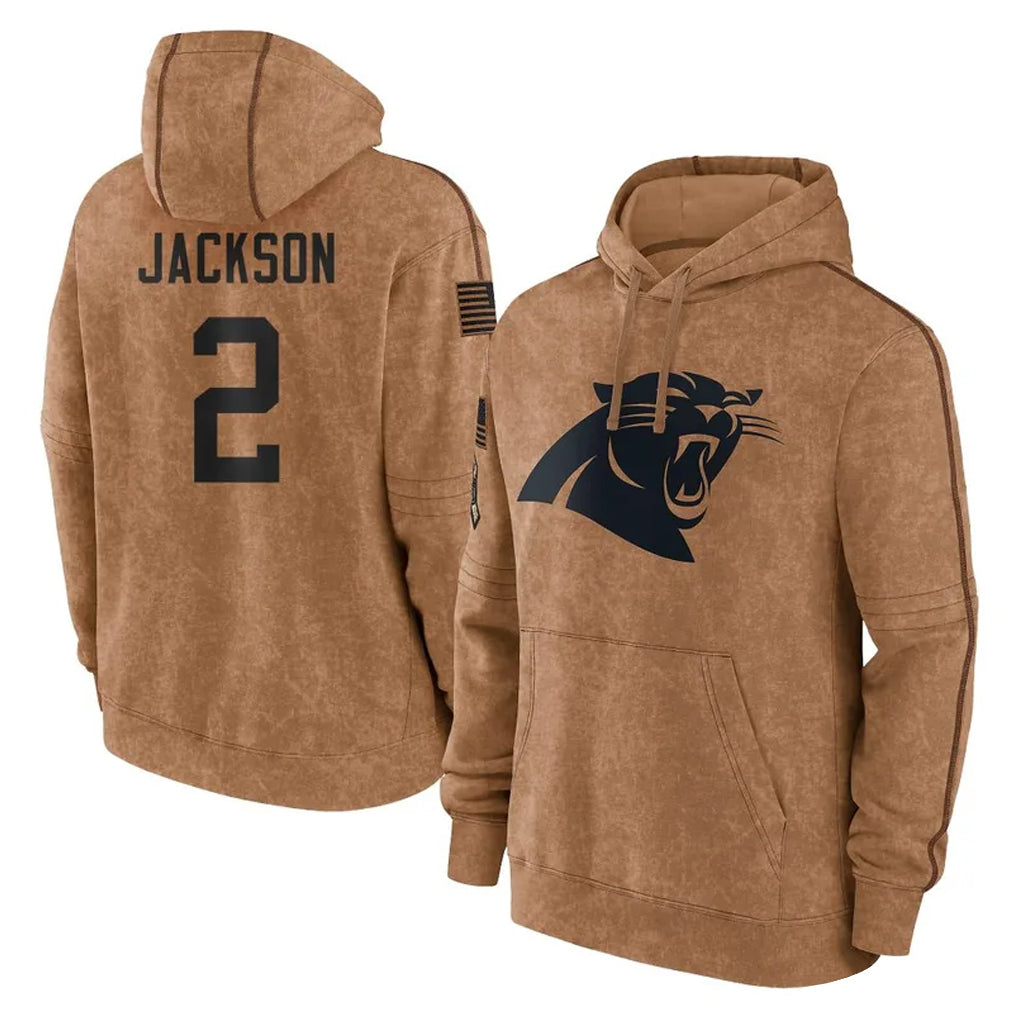 C.Panthers #2 Michael Jackson Player Brown Salute to Service Hoodies Limited Edoa Stitched Jerseys