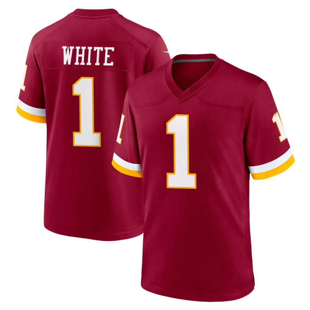 W.Commanders #1 Rachaad White Player Burgundy Game Home Edoa Stitched Jerseys