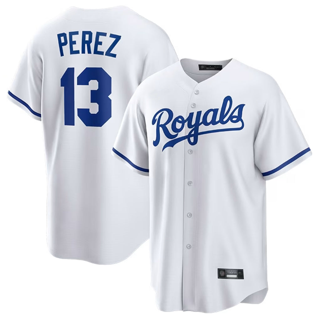 KC.Royals #13 Salvador Perez Player White Home Game Edoa Stitched Jerseys
