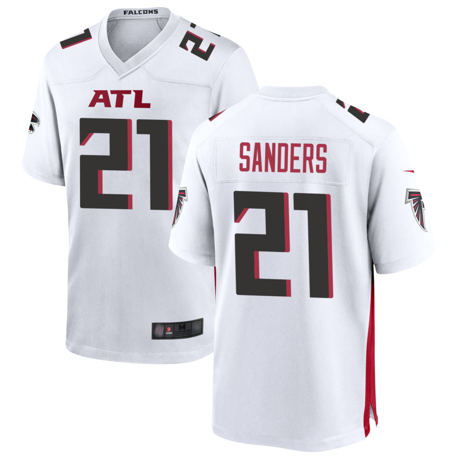 A.Falcons #21 Deion Sanders Player White Home Game Edoa Stitched Jerseys