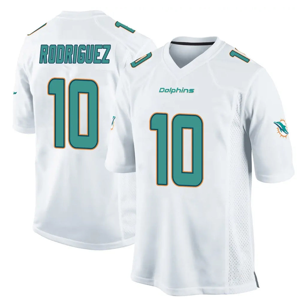 M.Dolphins #10 Jacob Rodriguez Player White Home Game Edoa Stitched Jerseys
