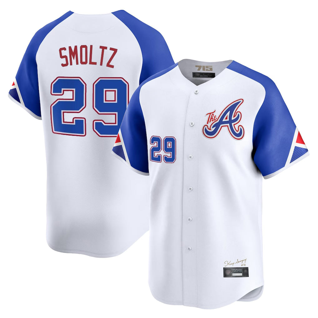 A.Braves #29 John Smoltz Player White City Connect Limited Home Game Edoa Stitched Jerseys
