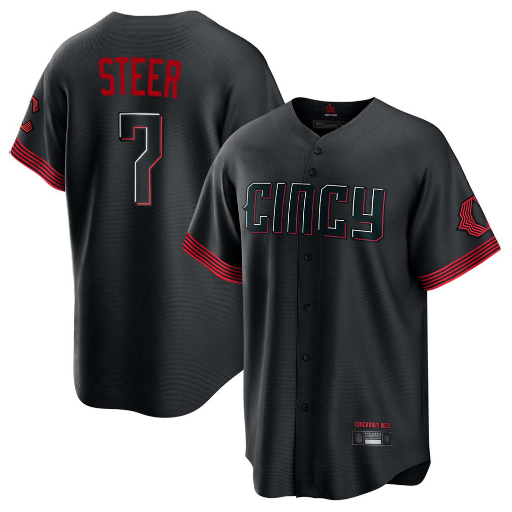C.Reds #7 Spencer Steer Player Black City Connect Home Game Edoa Stitched Jerseys