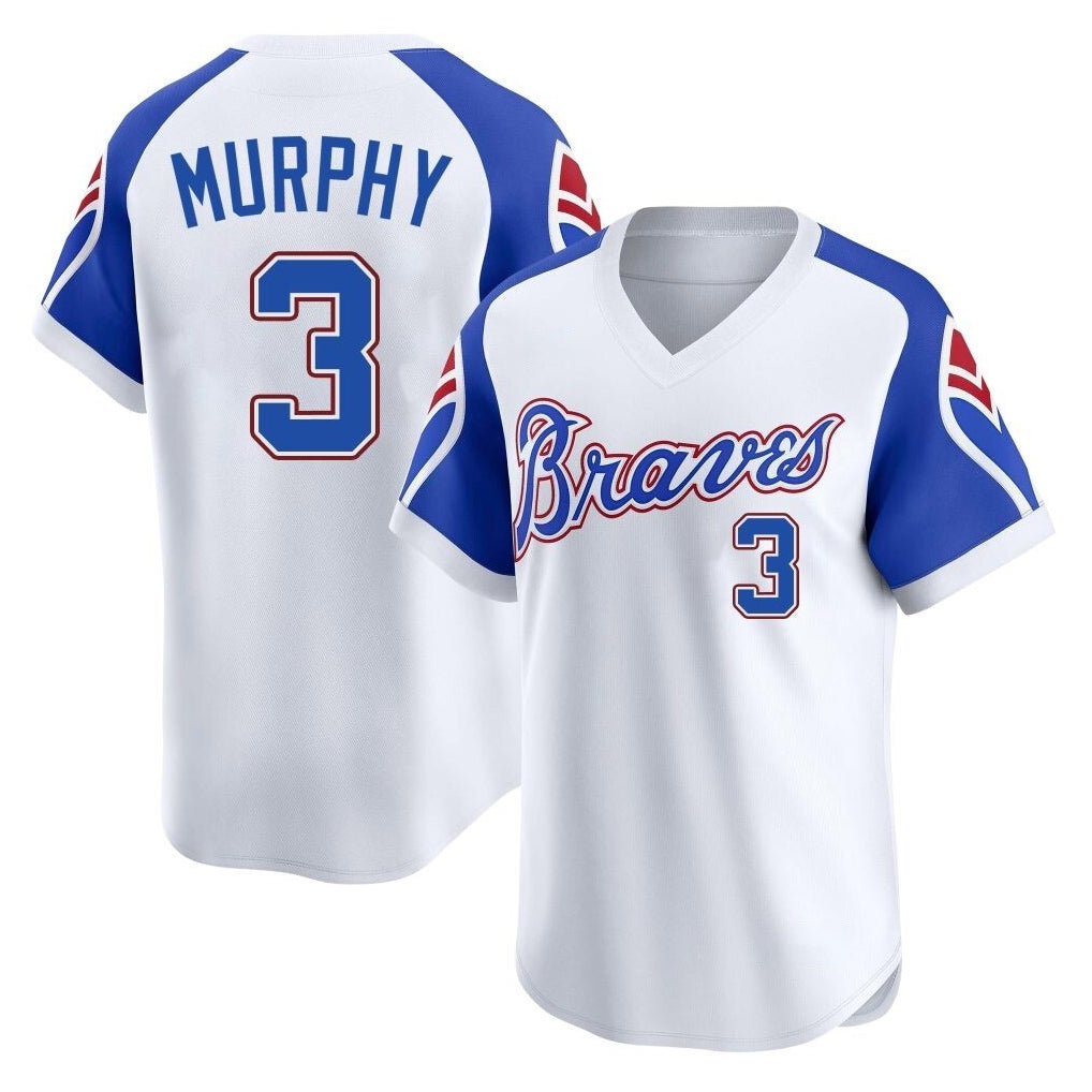 A.Braves #3 Dale Murphy Player White Throwback Cooperstown Collection T-shirt Game Edoa Stitched Jerseys