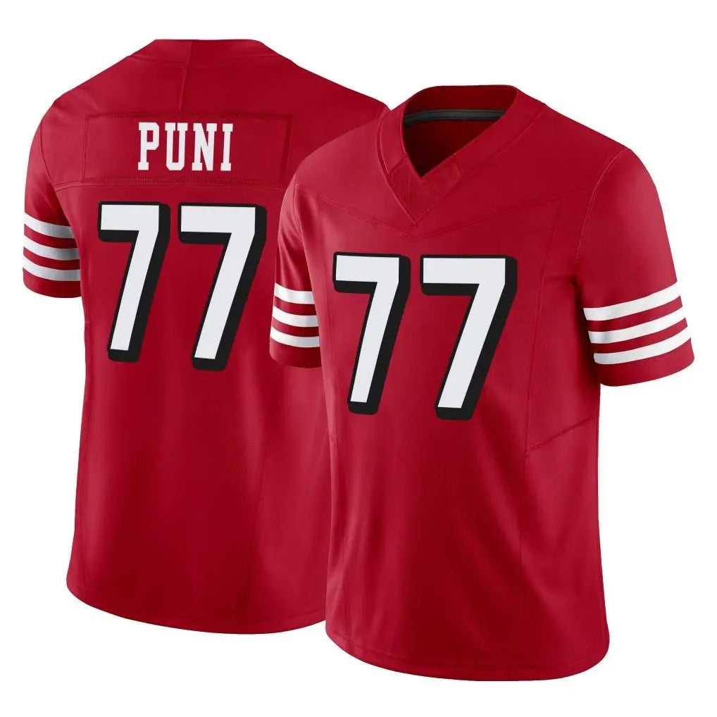 SF.49ers #77 Dominick Puni Player Red Limited Alternate Vapor F.U.S.E. Home Game Edoa Stitched Jerseys