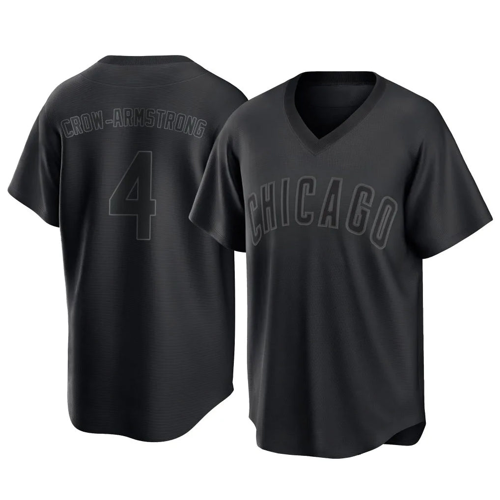 C.Cubs #4 Pete Crow-Armstrong Player Black T-shirt Home Game Edoa Stitched Jerseys