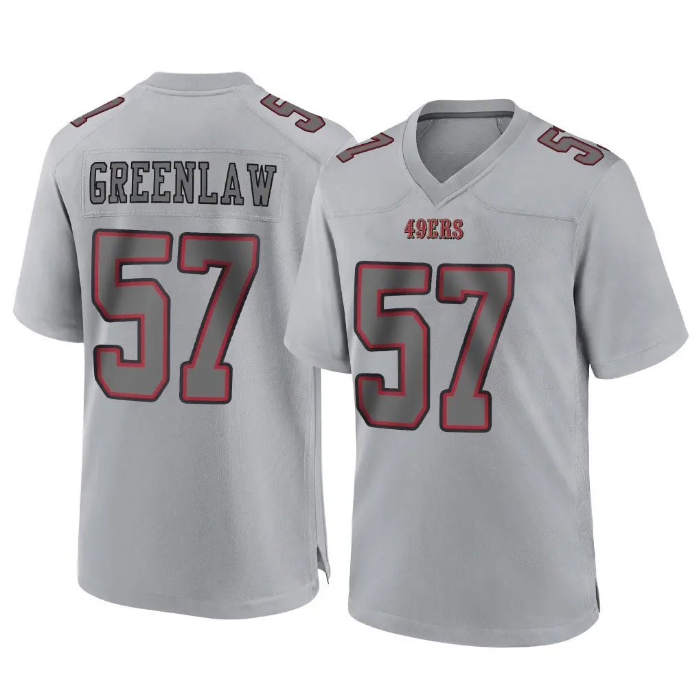 SF.49ers #57 Dre Greenlaw Player Gray Atmosphere Fashion Home Game Edoa Stitched Jerseys