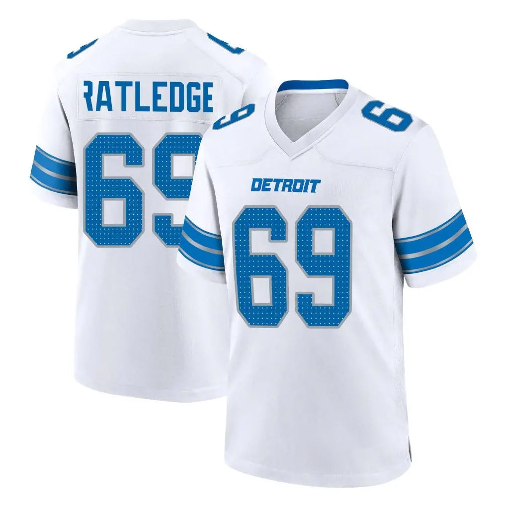 D.Lions #69 Tate Ratledge Player White Alternate Home Game Edoa Stitched Jerseys