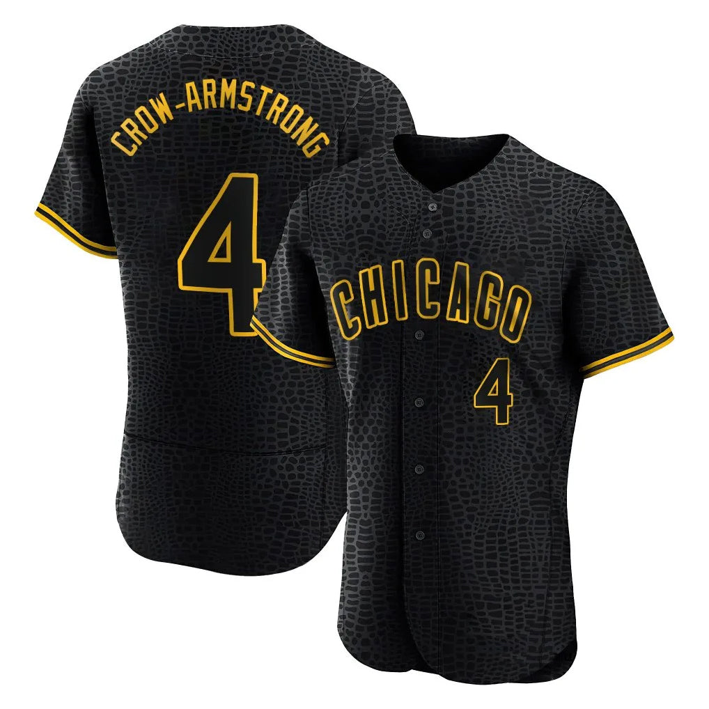 C.Cubs #4 Pete Crow-Armstrong Player Black Snake Skin City Limited Elite Home Game Edoa Stitched Jerseys