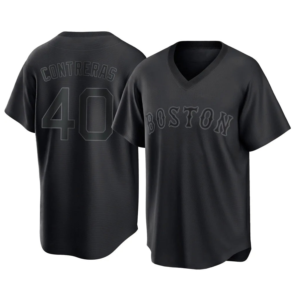 B.Red Sox #40 Willson Contreras Player Black T-shirt Home Game Edoa Stitched Jerseys