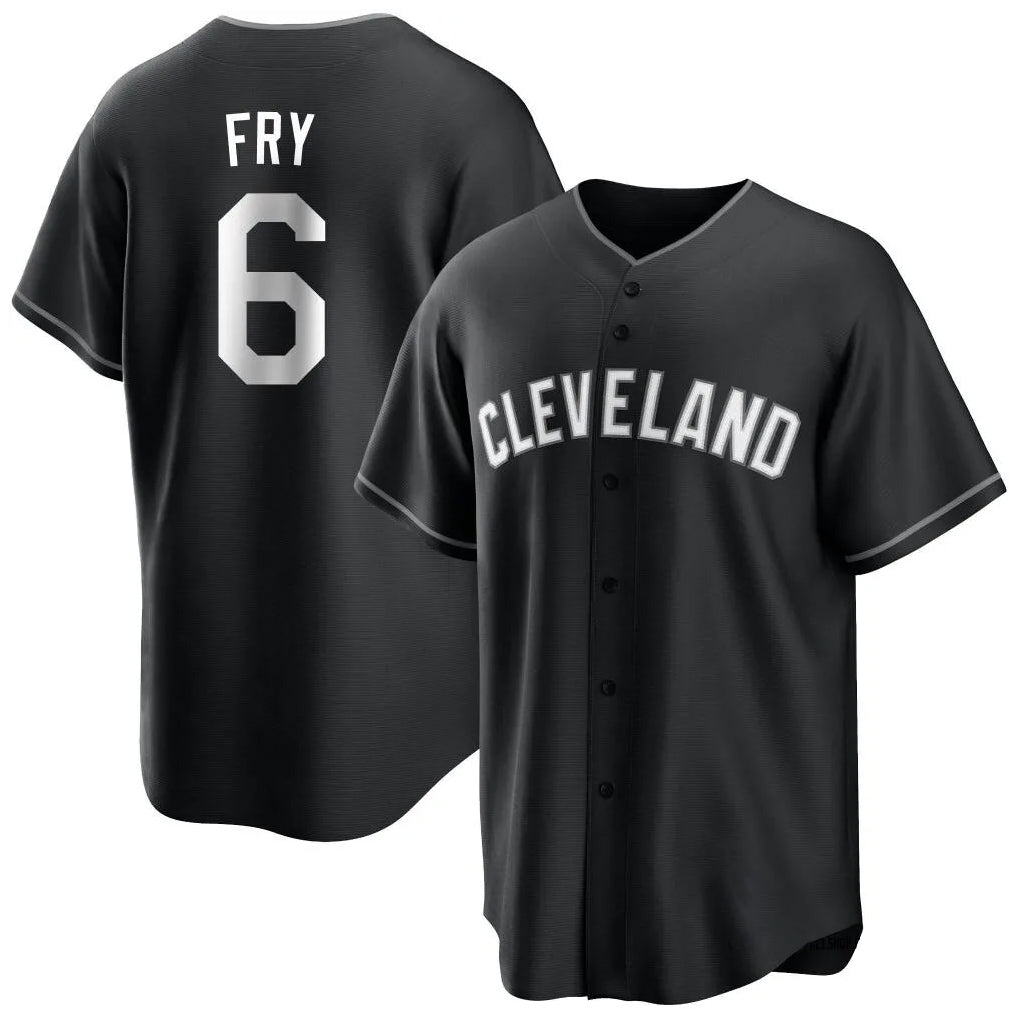 C.Guardians #6 David Fry Player Black Home Game Edoa Stitched Jerseys