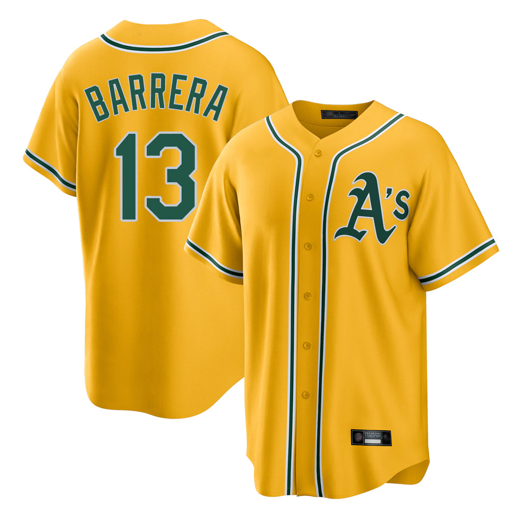 Athletics #13 Luis Barrera Player Gold Alternate Home Game Edoa Stitched Jerseys