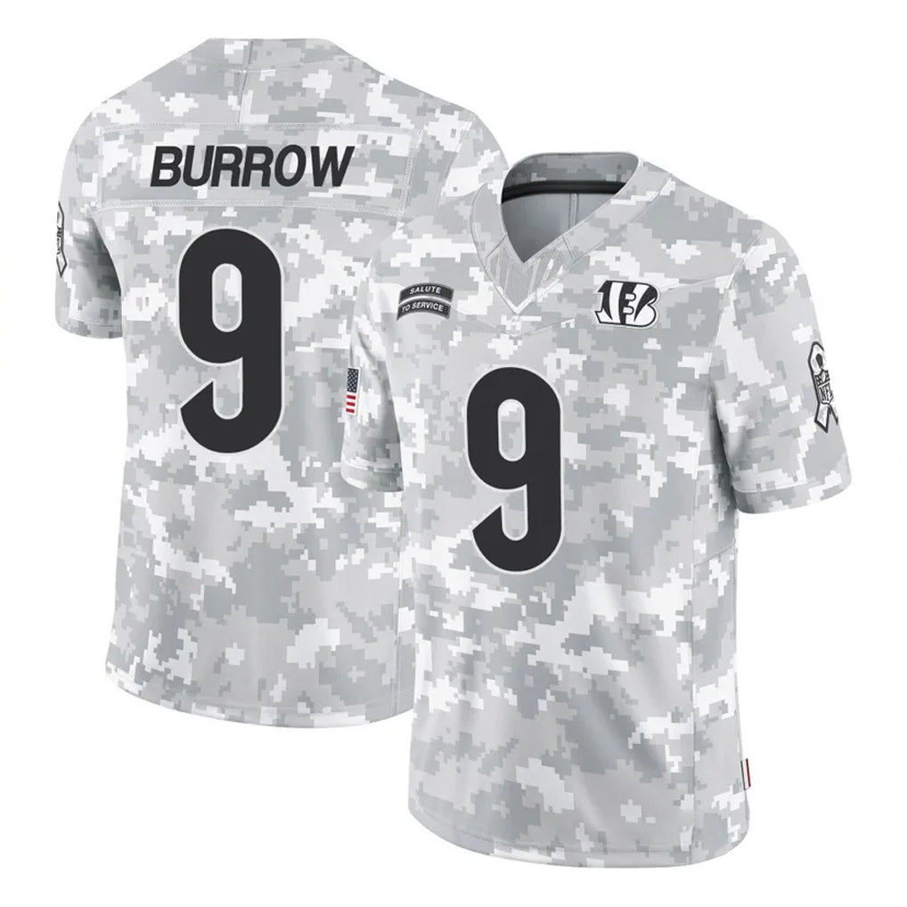 C.Bengals #9 Joe Burrow Player Arctic Camo Salute to Service Limited Edoa Stitched Jerseys