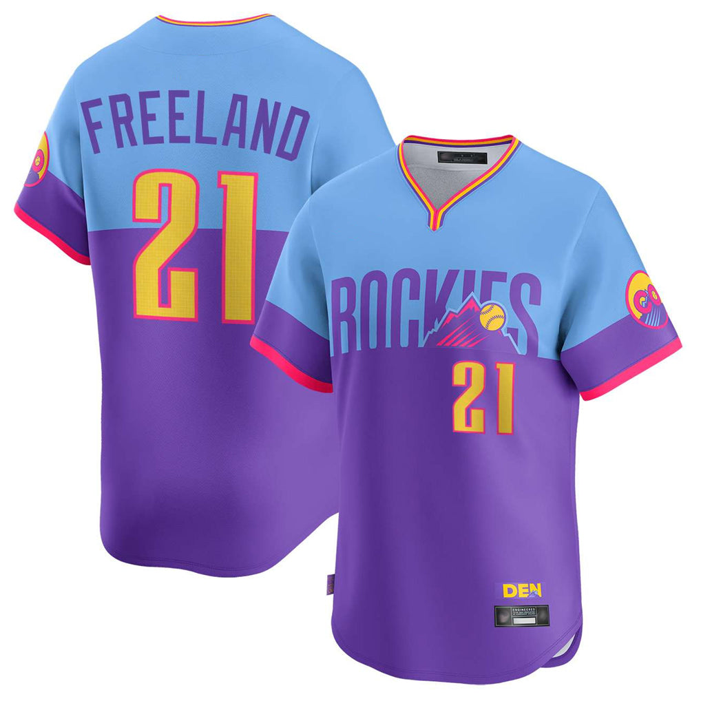 C.Rockies #21 Kyle Freeland Player Purple-Light Blue City Connect Limited Home T-shirt Edoa Stitched Jerseys
