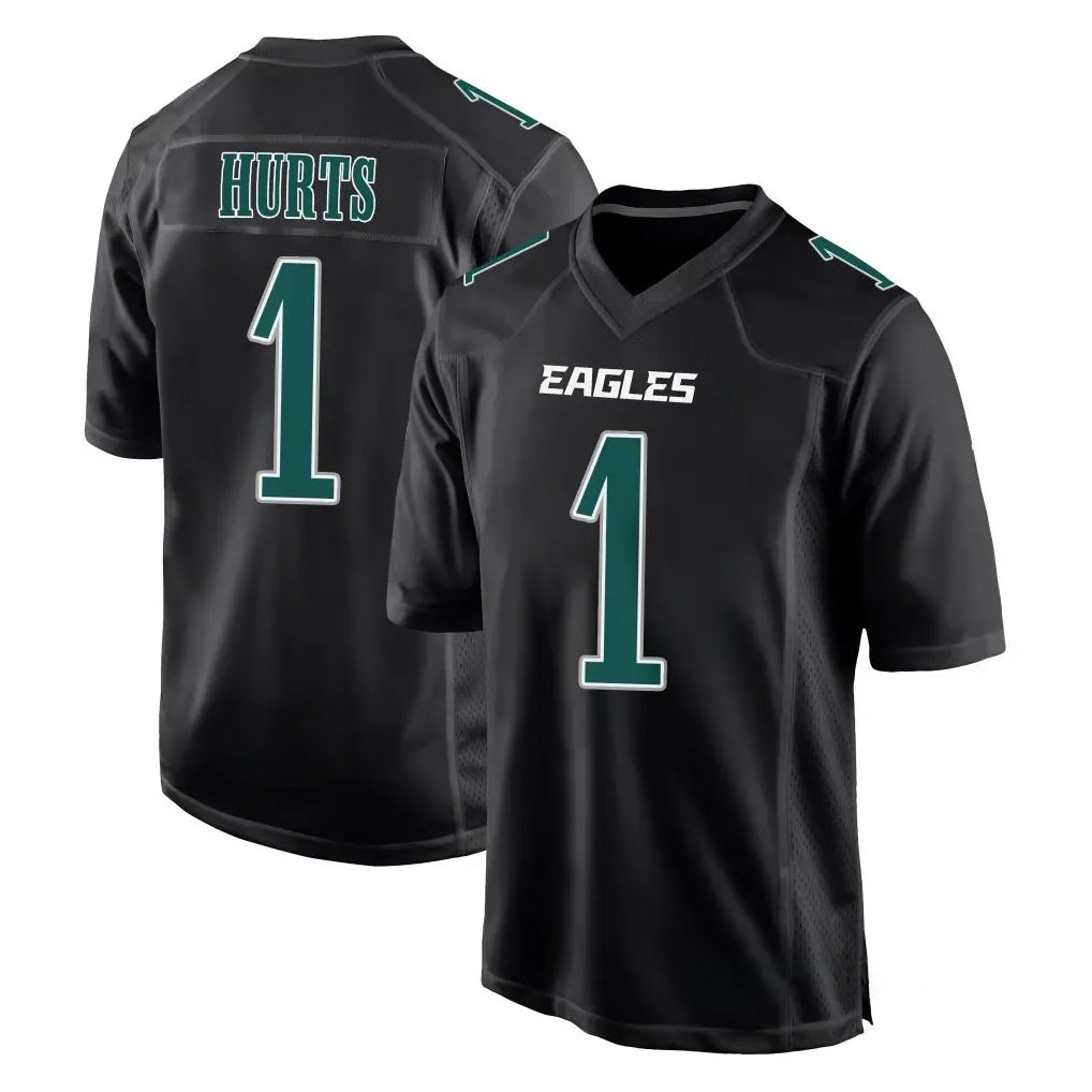 P.Eagles #1 Jalen Hurts Player Carbon Black Fashion Home Game Edoa Stitched Jerseys