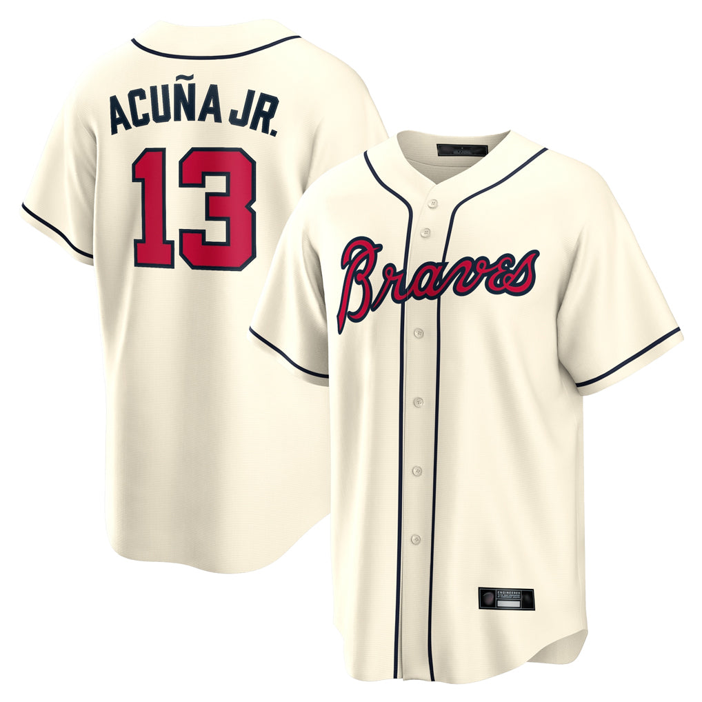 A.Braves #13 Ronald Acuna Jr Player Cream Home Game Edoa Stitched Jerseys