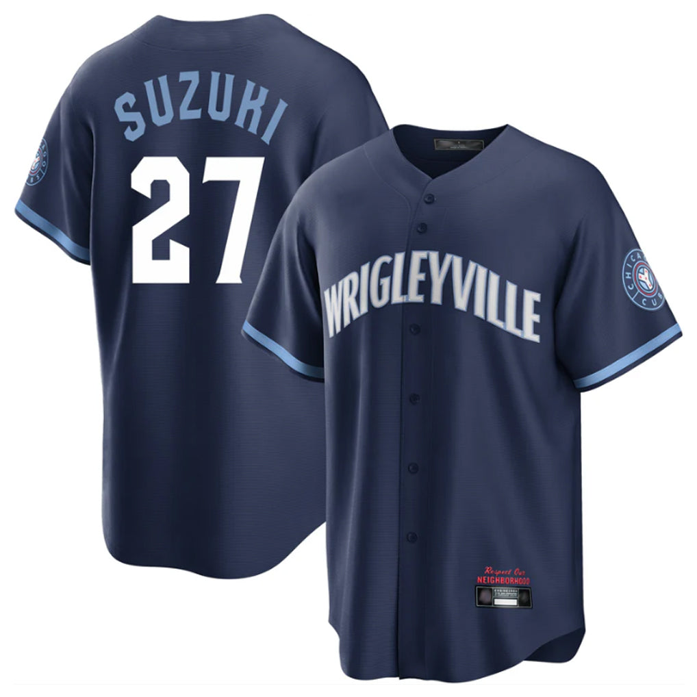 C.Cubs #27 Seiya Suzuki Player Navy City Connect Home Game Edoa Stitched Jerseys