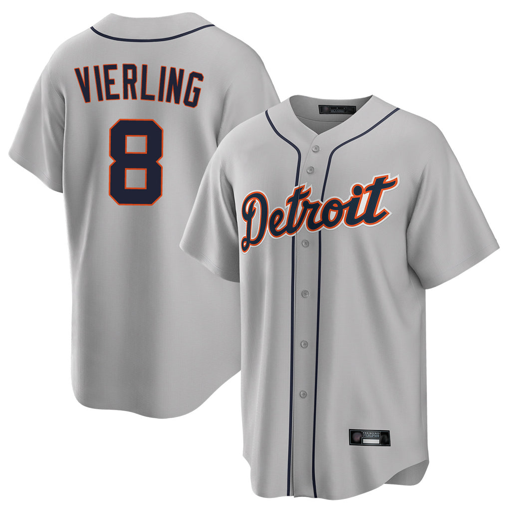 D.Tigers #8 Matt Vierling Player Gray Home Game Edoa Stitched Jerseys