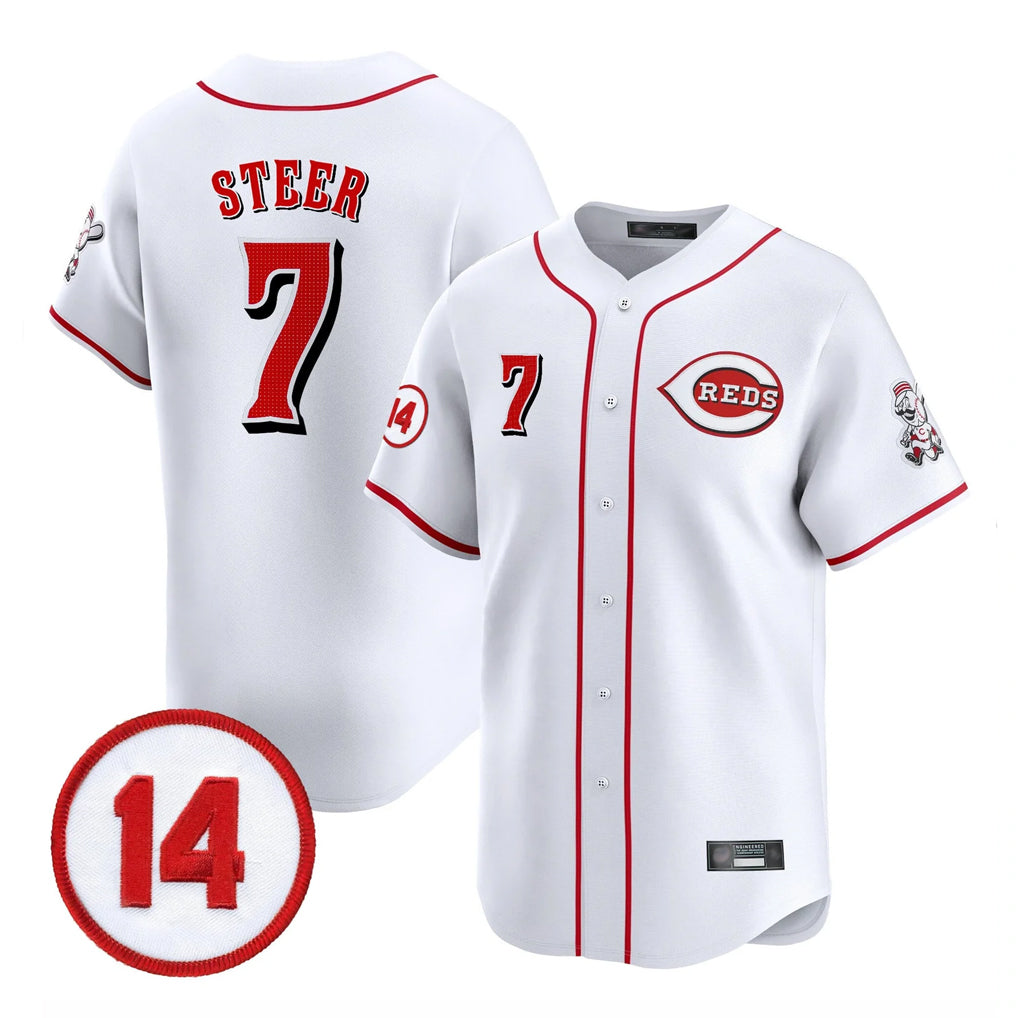 C.Reds #7 Spencer Steer Player White Vapor Premier Limited Home Edoa Stitched Jerseys