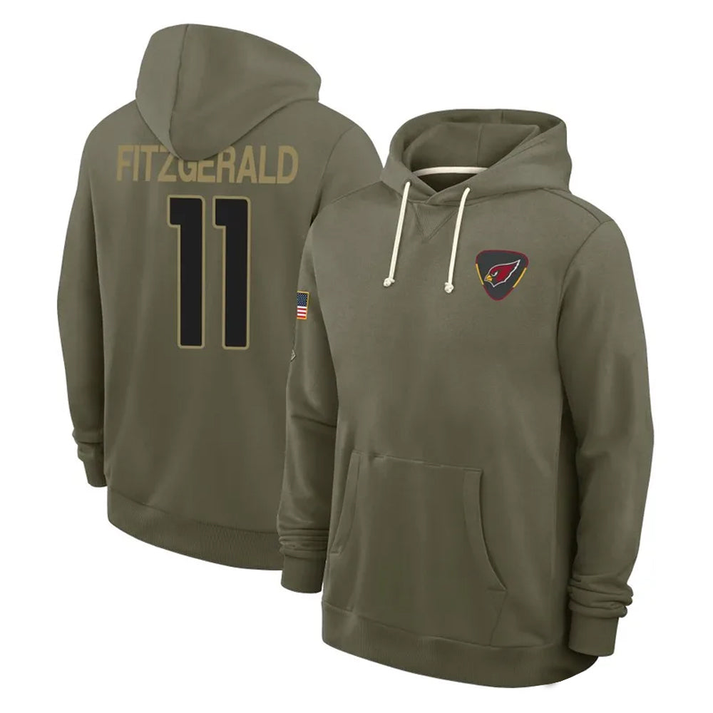 A.Cardinals #11 Larry Fitzgerald Player Olive Salute to Service Hoodies Edoa Stitched Jerseys