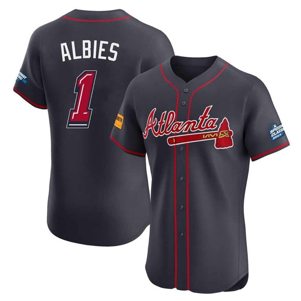 A.Braves #1 Ozzie Albies Player Navy 2025 Speedway Classic Limited Elite Home Game Edoa Stitched Jerseys