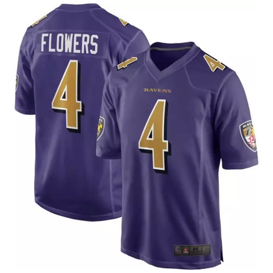B.Ravens #4 Zay Flowers Player Purple Color Rush Home Game Edoa Stitched Jerseys
