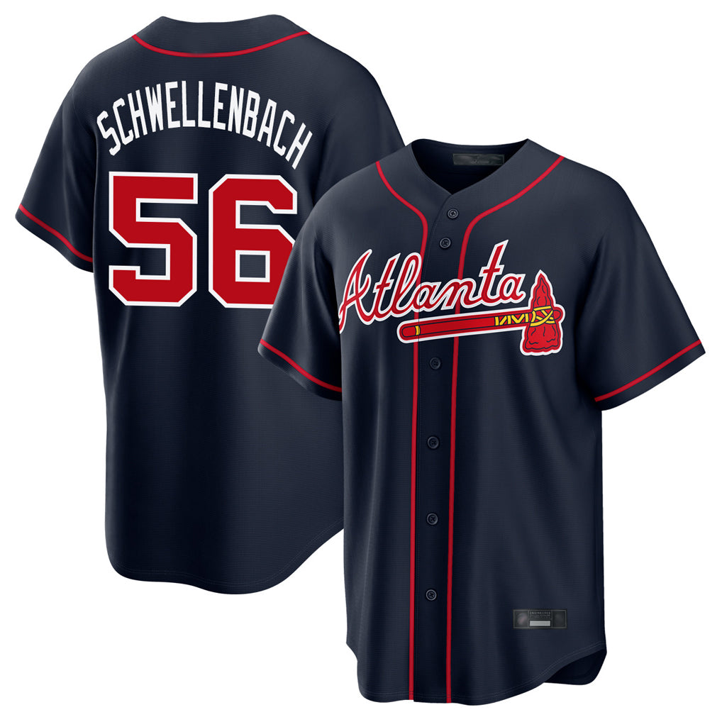 A.Braves #56 Spencer Schwellenbach Player Navy Home Game Edoa Stitched Jerseys