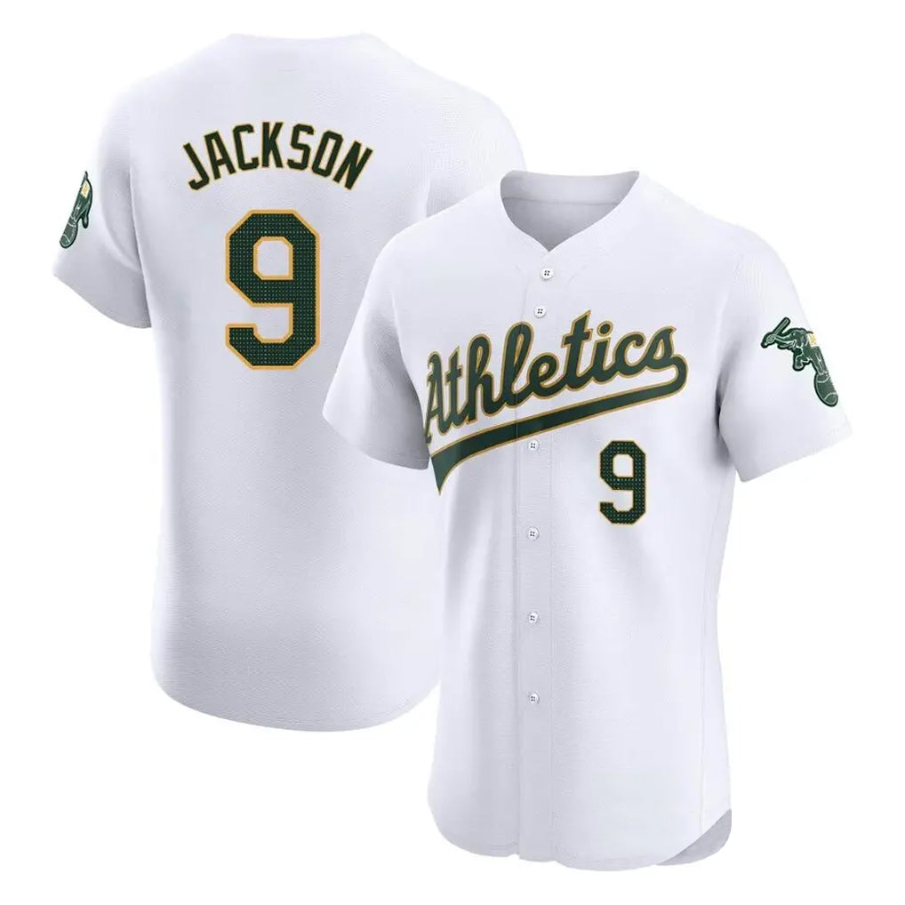 Athletics #9 Reggie Jackson Player White Limited Elite Home Game Edoa Stitched Jerseys