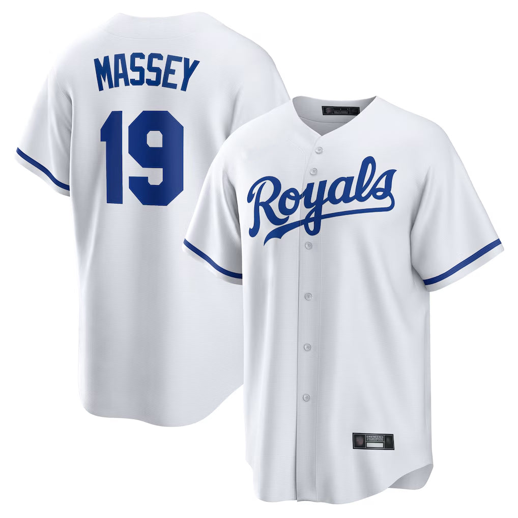 KC.Royals #19 Michael Massey Player White Home Game Edoa Stitched Jerseys